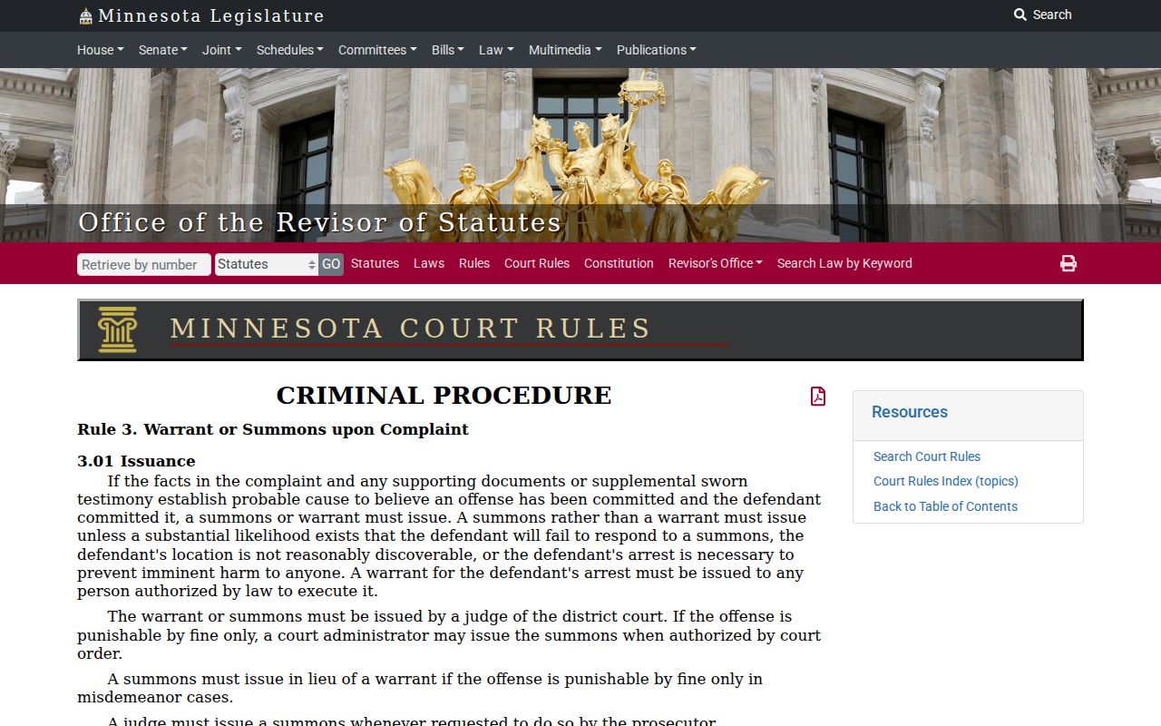 Minnesota criminal procedure rule page describing probable cause for a Big Stone County arrest warrant