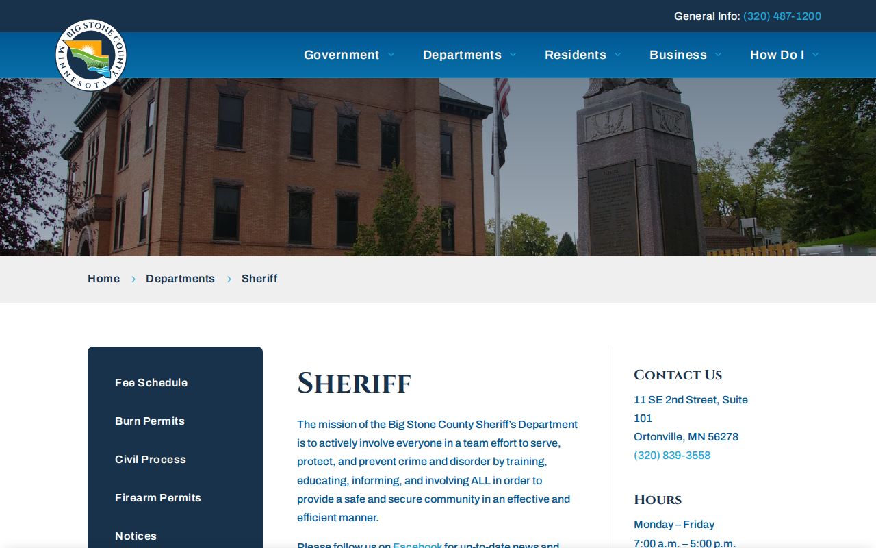 Big Stone County Sheriff's Office page used for warrant questions with no public warrant roster
